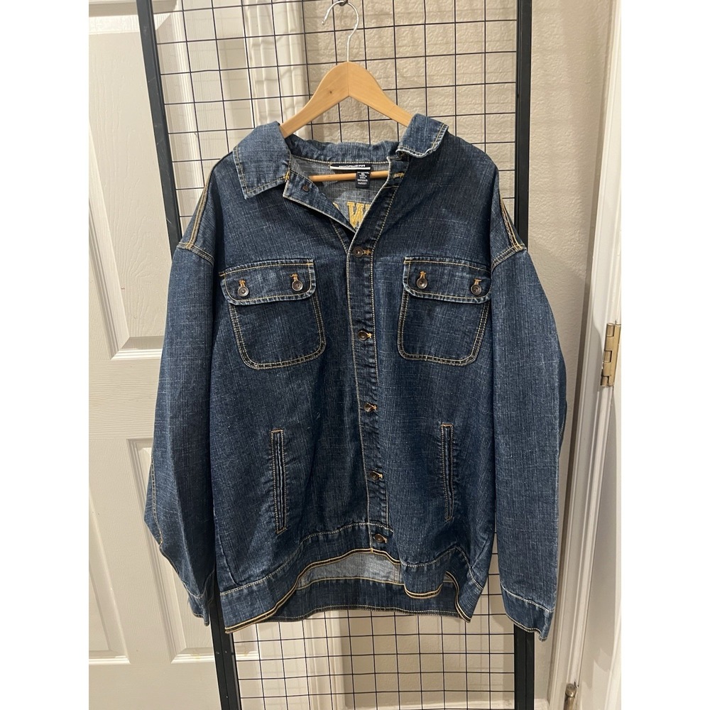 Y2K VINTAGE 90's ROCAWEAR WEAR DENIM JACKET XL DARK WASH URBAN STREET WEAR Skate